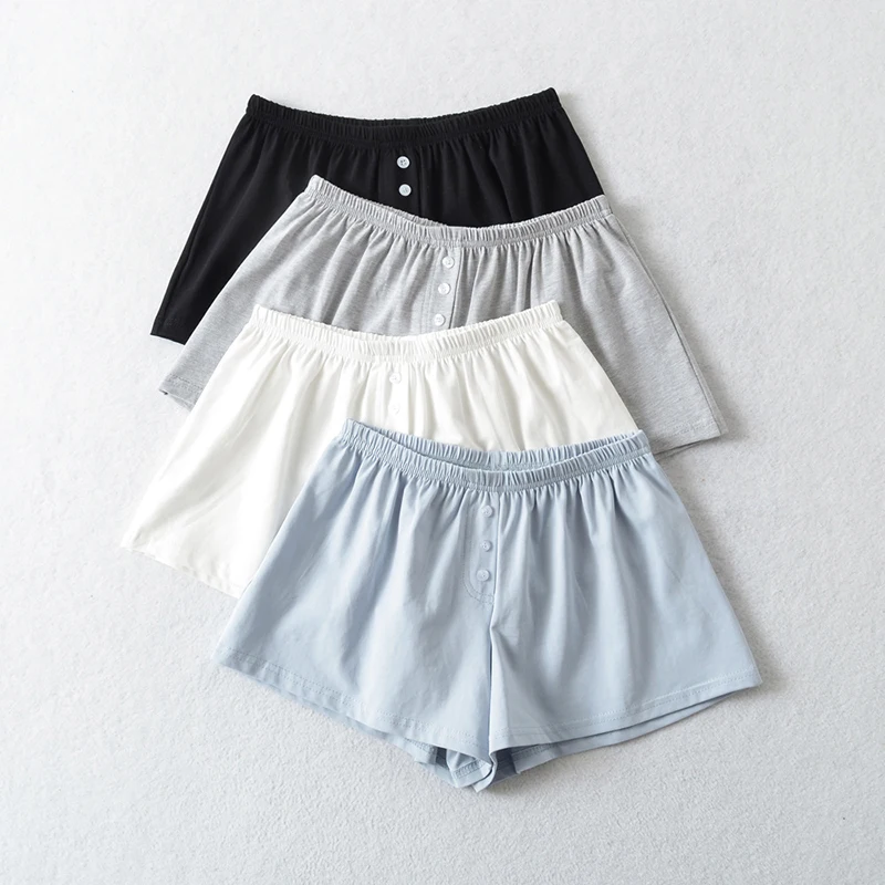 

Simple Solid Buttons Shorts Pants Women Summer Cotton Soft Casual Elastic Waist Homewear Female Basic Vintage Chic Sport Short