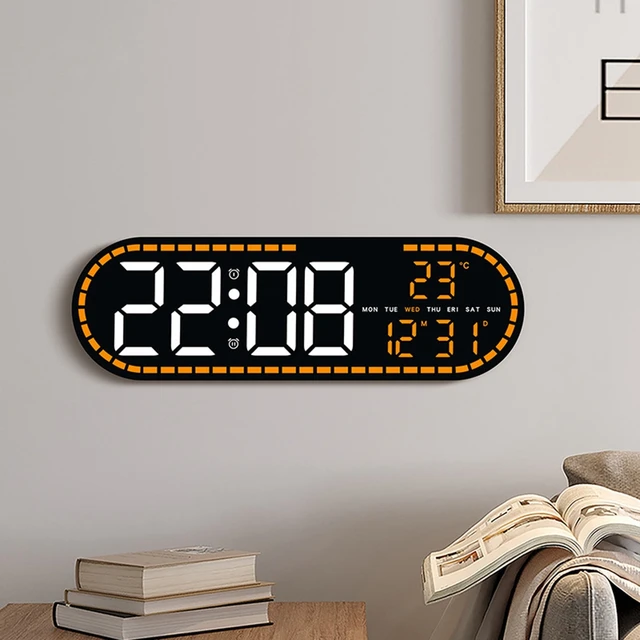 Large Digital Wall Clock Temperature and Date Week Display Electronic LED Table Alarm Clocks Brightness Adjustable 12/24H Format 1