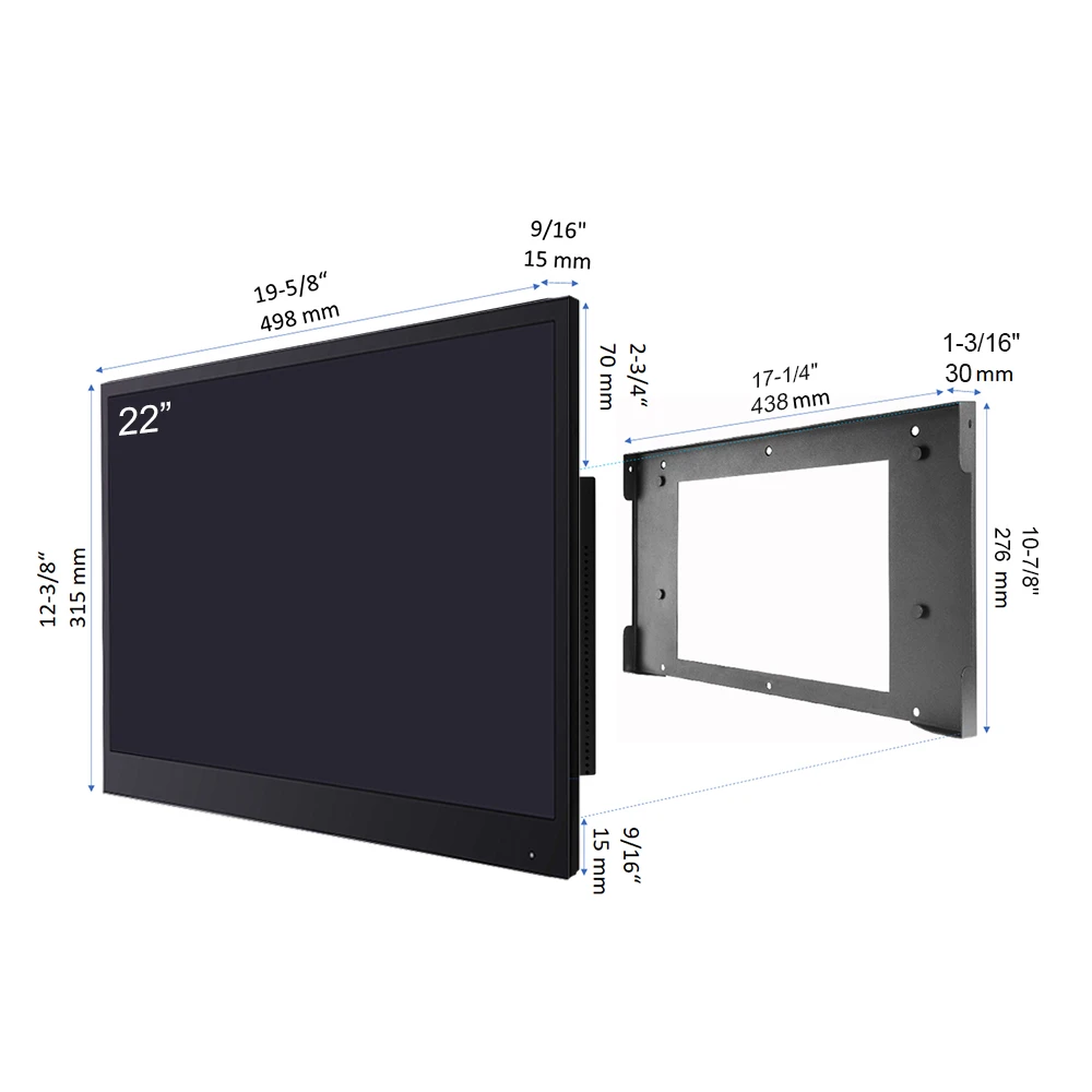 Souria 22 Inches Black Color Smart Bathroom TV IP66 Waterproof Android Mirror Monitor Television for Hotel SPA with DTV Tuner