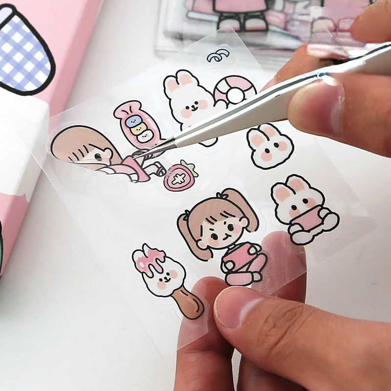 20 Cream Rabbit Diary Stickers Cartoon Cute Girl Heart Material Hand Account Decorative Sticker Pattern   Anime Decor