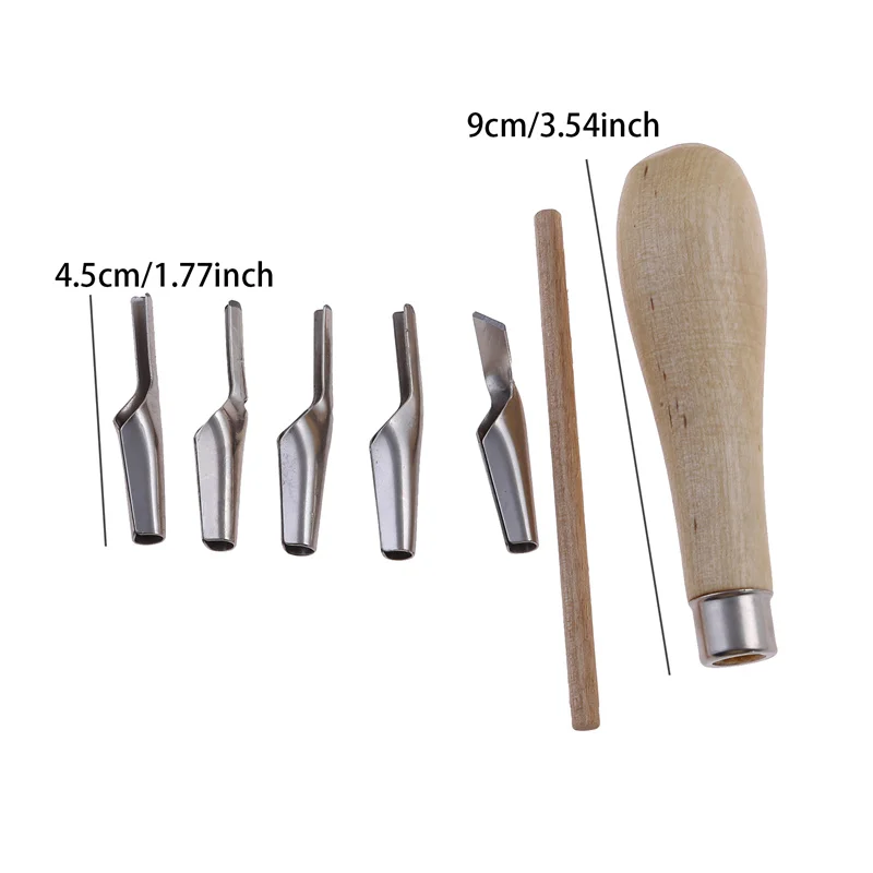 Lino Block Cutting Rubber Stamp Carving Tools 5 Blade Wood Handle Printmaking Carving Tools Set carving tool