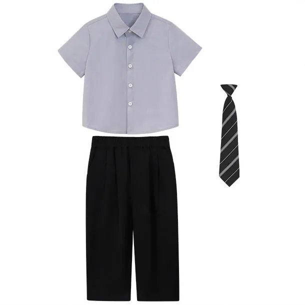 Kinder Jungen Kurzen Ärmeln 3PCS Set Formale Elegante Kind Junge Hochzeit Anzug Gentleman Junge Klavier Host Rede Chor Leistung anzug – Detail 14