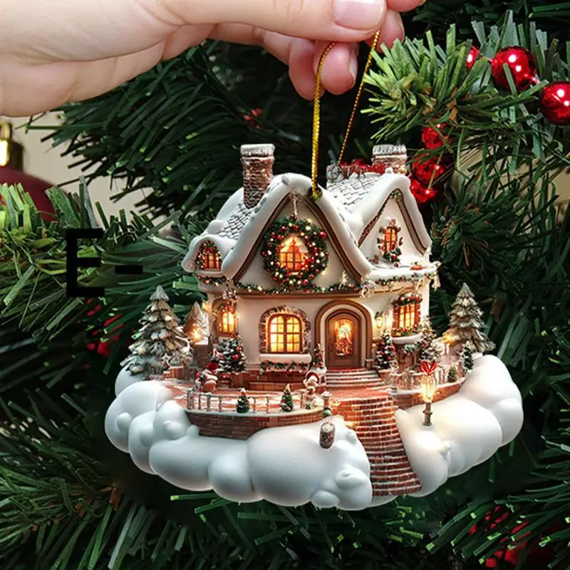 Christmas Decorations Acrylic Winter Village Houses Pendant Charming Snow House Pendant For home Family Holiday Xmas Tree christmas decorations