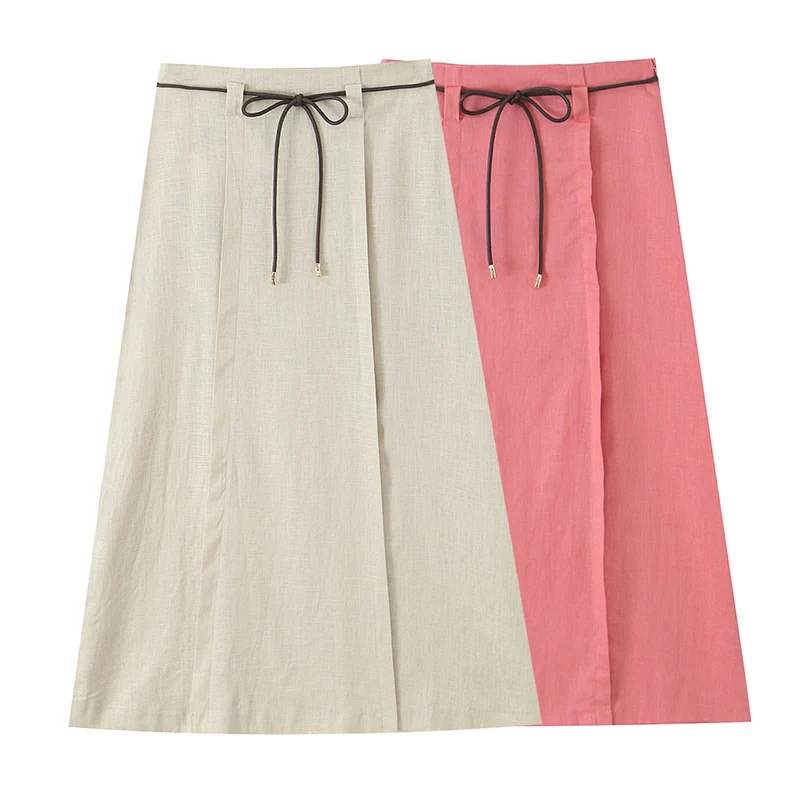 Belt Midi Skirts Two Piece Sets For Women 2025 New Chic Halter Crop Top Suits Street Casual Summer Woman 2 Piece Outfits