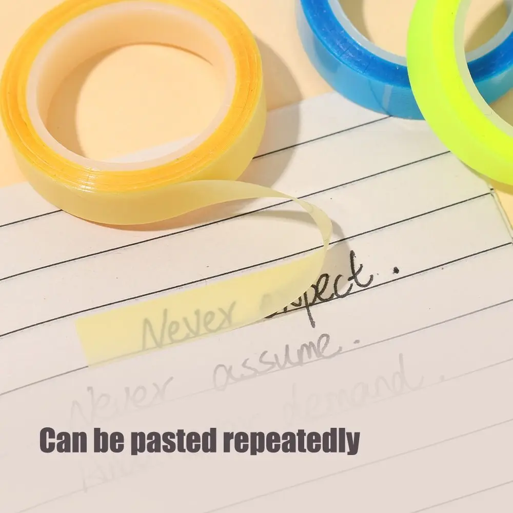 Transparent Highlighter Sticker Adhesive Fluorescent Index Tabs PET Label Stickers 5 Rolls School Office Supplies decoration stickers