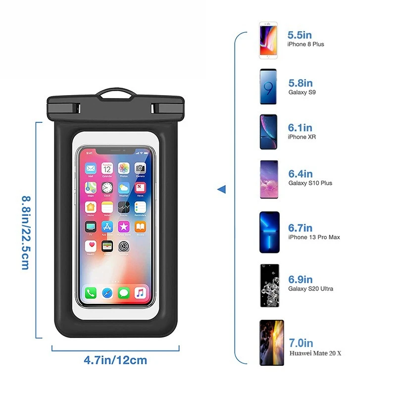 Airbag PVC Phone Waterproof Bag with Neck Strap for Diving Swimming Hot Spring Water Park Protection Case