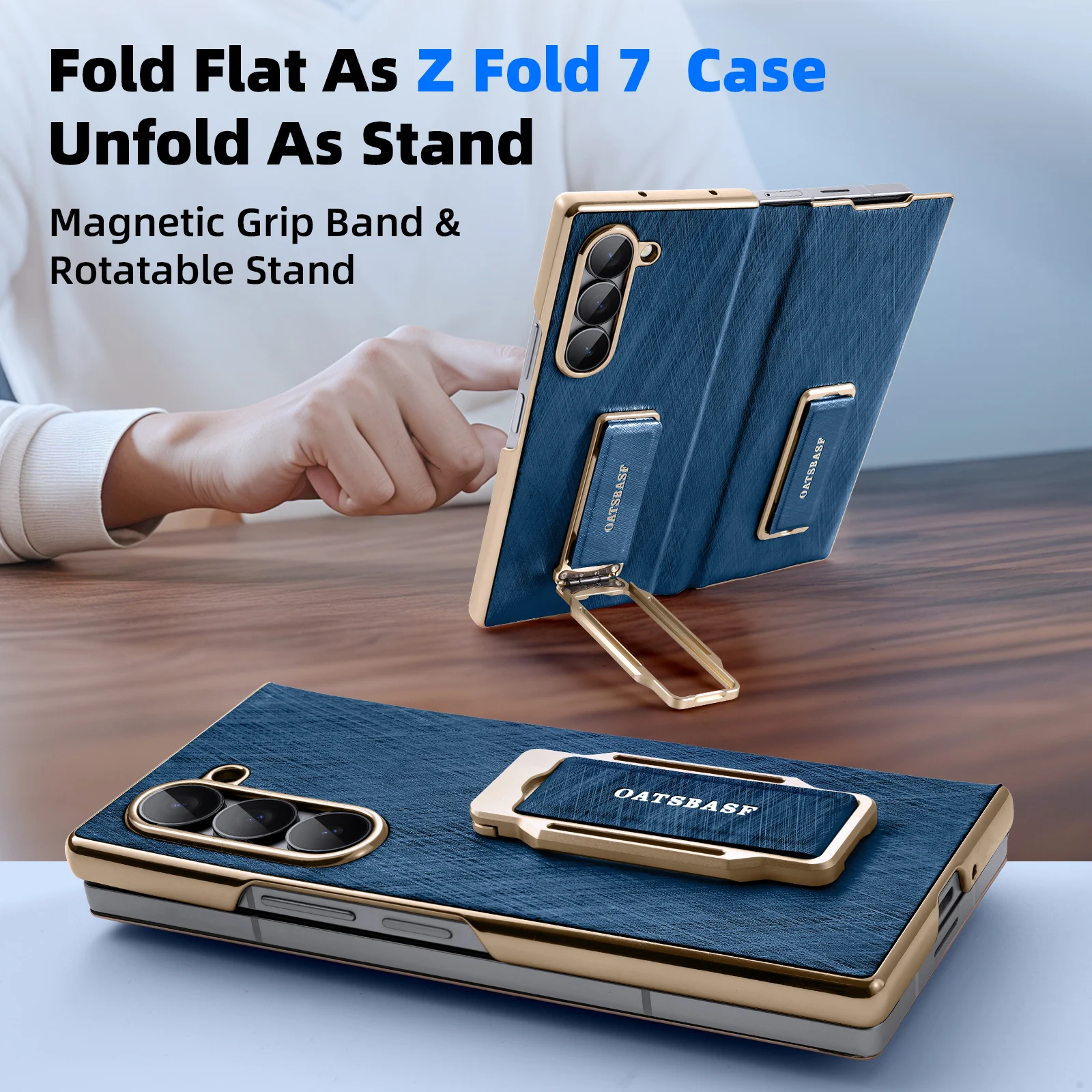 Eary for Samsung Galaxy Z Fold 7 Phone Case With 360°Rotation Stand Magnetic Dual Wristband Leather Full Cover Shockproof Shells