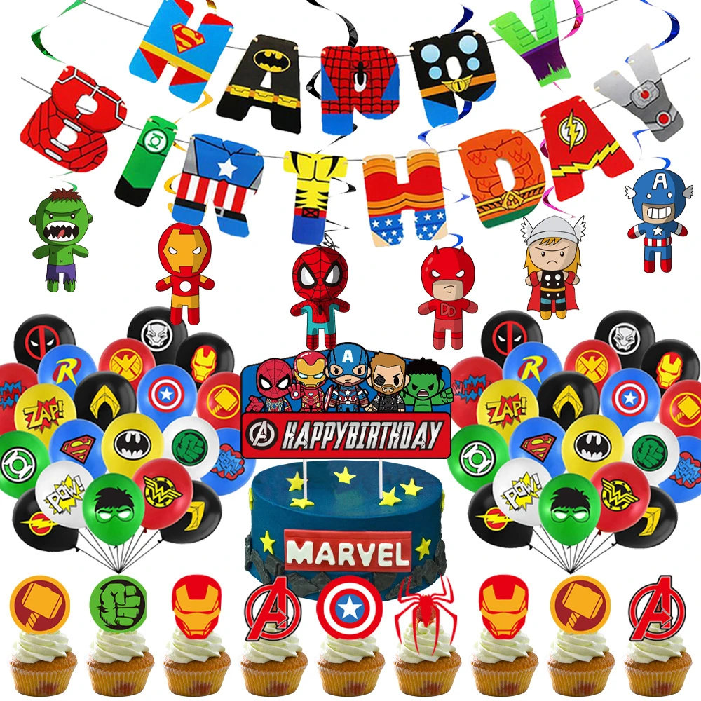 1set Super Hero Balloons Iron Man Hulk Spiderman Balloon Set Birthday  Banner Cake Topper Hero Theme Party Decoration Supplies - Ballons &  Accessories - AliExpress
