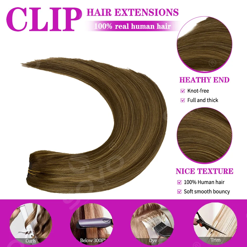 15A Clip in Hair Extensions 100% Remy Human Hair Extensions Clip Ins for Women Balayage Dark Brown Mixed Chestnut Brown 4