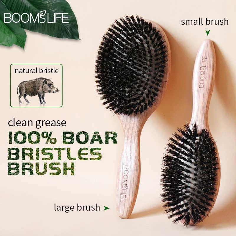 BOOMLISFE Boar Bristle Hair Brush Women Combs for Hair Wood HairBrush