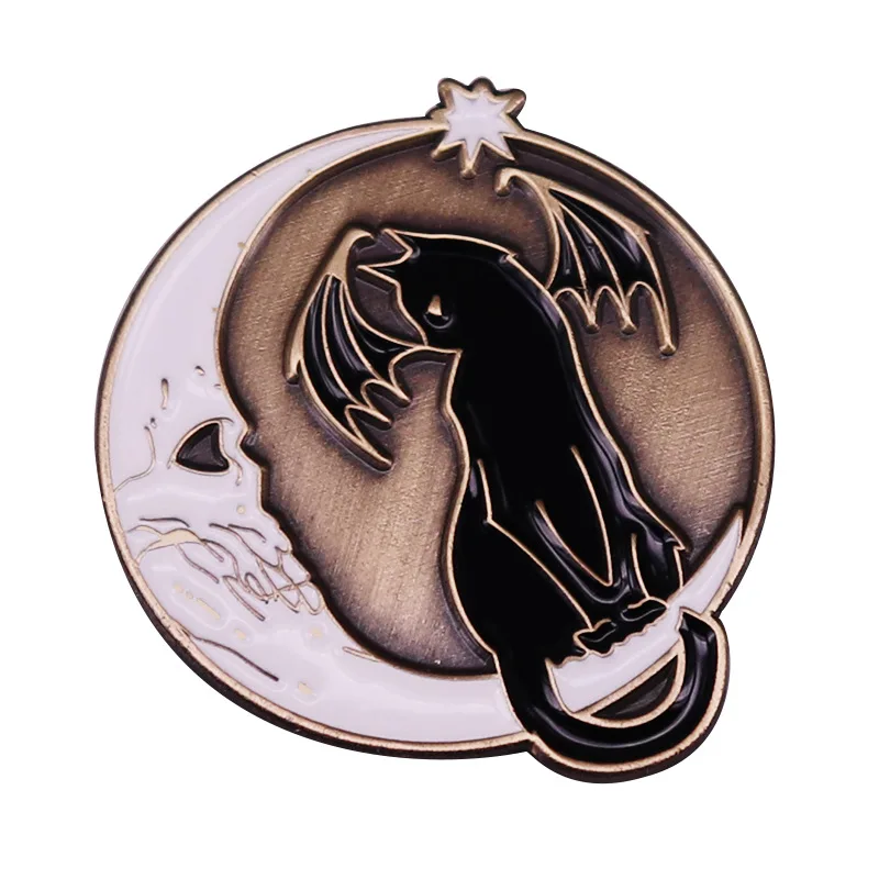 Gothic Moon Star Cat Bat Enamel Pins Brooch Vintage Fairy Theme Lapel Pin Gifts For Party