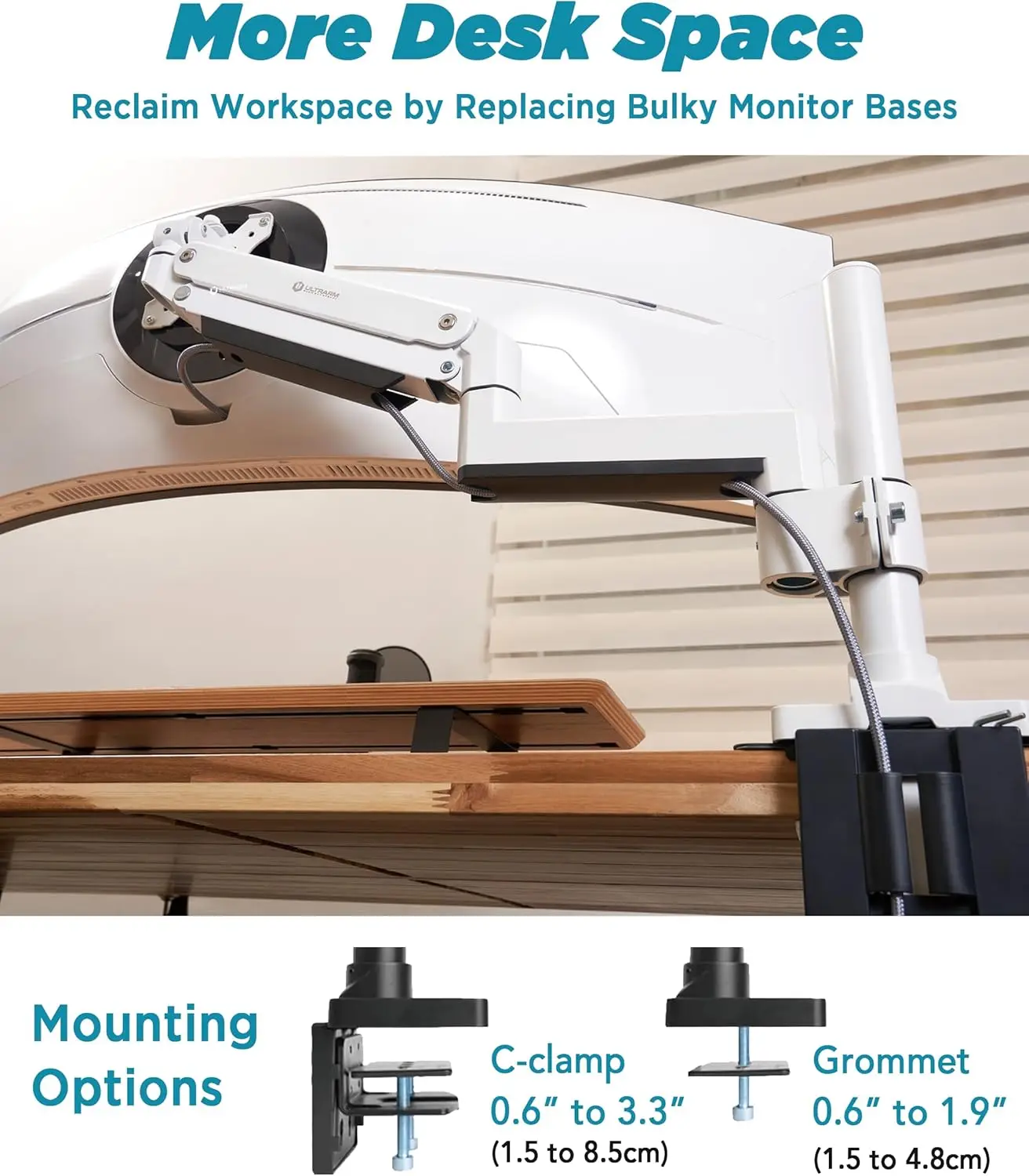 Heavy Duty Monitor Arm for Ultrawide Monitors up to 57" and 44 lbs, Single Desk Stand, Pneumatic Height Adjustable, Modular