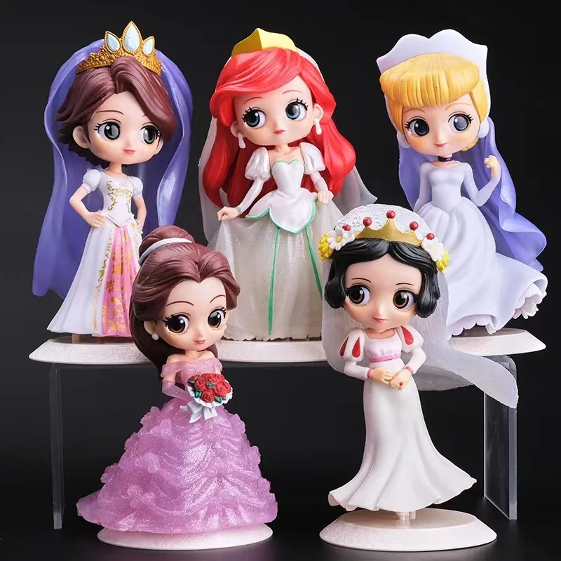 

Disney Anime Q Posket Princesses Figures Action Figure Bell Snow White Mermaid Cinderella Wedding Dress Model Doll Toys For Kids