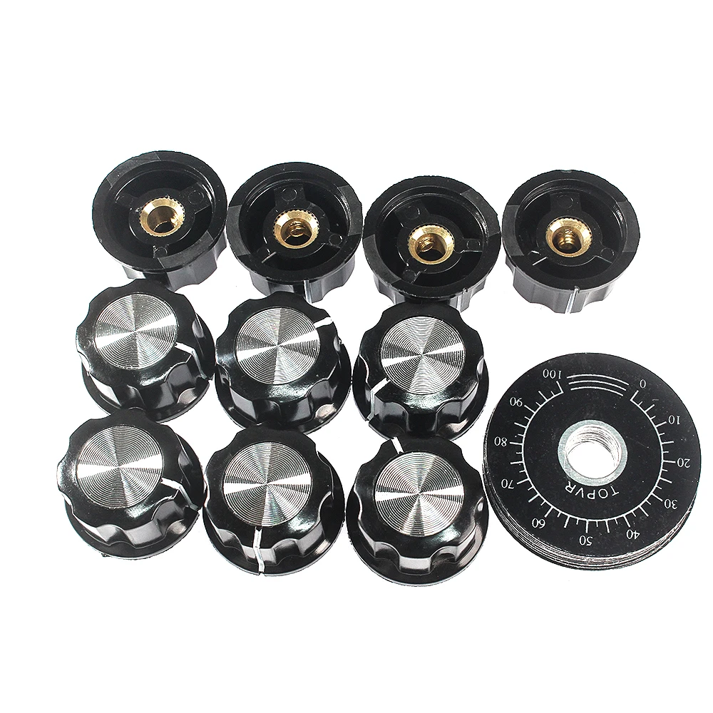 Potentiometer Kit 10 Set Potentiometer Knob Kit MF-A03 Dial Knob + MF-A03 Bakelite with Scale Plate Sheet Scale Digital