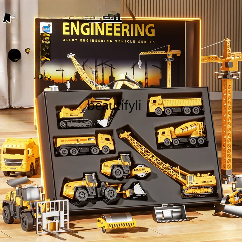 Children's alloy construction car toy car excavator mixer crane model boy girl birthday gift