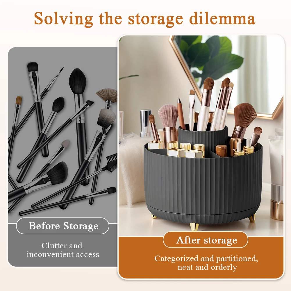 360 Degree Rotating Makeup Storage Holder Large Capacity Cosmetic Display Case 5 Compartment Pencil Organizer for Dresser Vanity