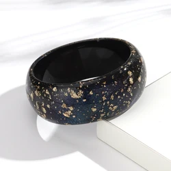 Elegant Gold Foil Irregular Square Wide Bangle - Trendy Resin Geometric Bracelet Statement Jewelry Gift (Circle - black)