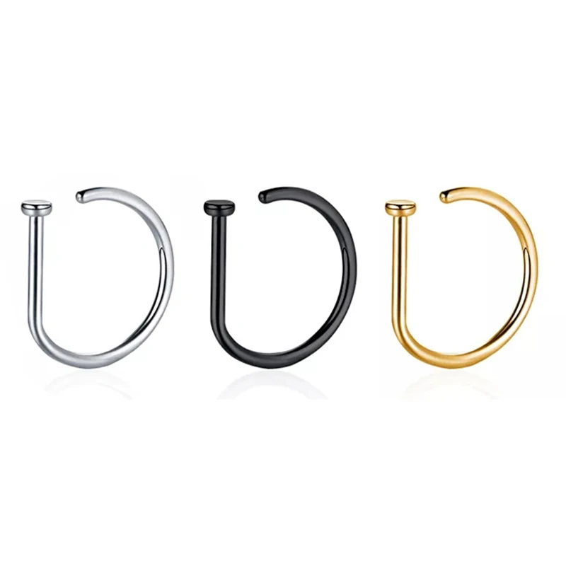 Curved Barbells Fake Nose Piercing D Shaped Tragus Helix Stud Earring Hoop Septum  Stainless Steel Ring Nostril Body Jewelry
