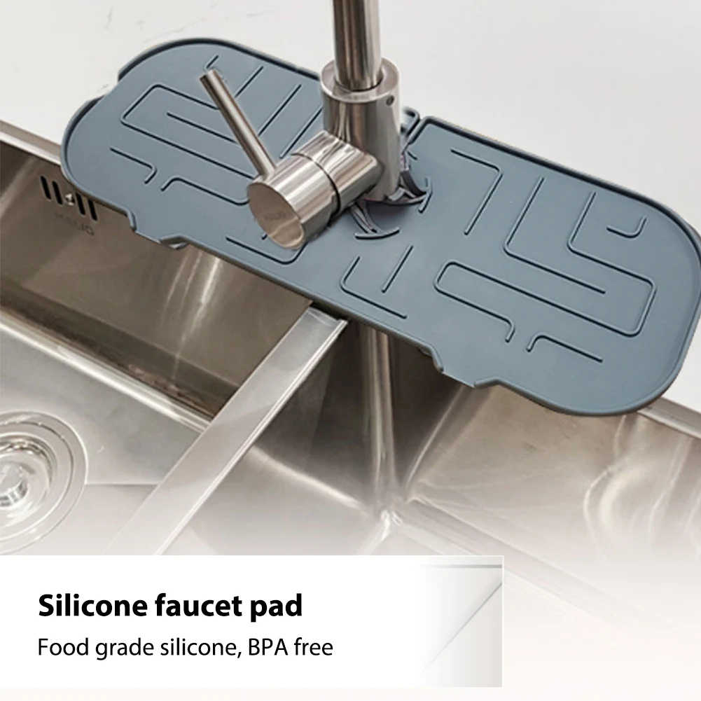 Kitchen Sink Splash Guard Set (2 Pcs) - Silicone Faucet Drip Catcher & Absorbent Mat, Self-Draining, Black - View #11