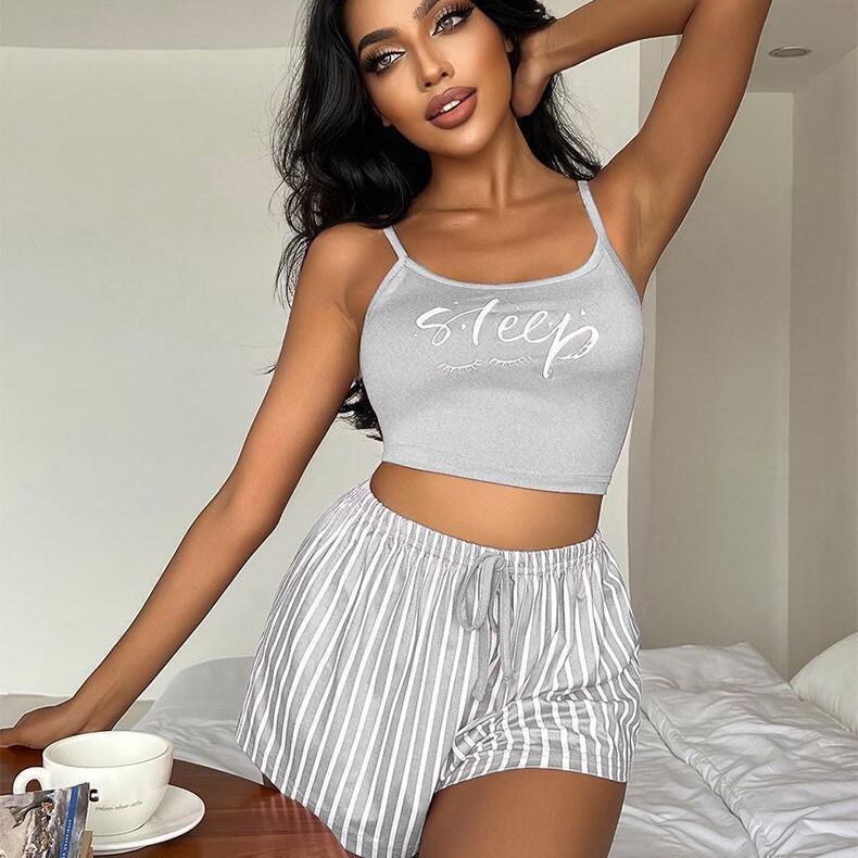 Summer Women's Pure & Flirty Open-Back Tank Top and Shorts Set Casual Sexy Loungewear, Backless Homewear with Breathable Design