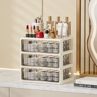 Cream Color Cosmetics Box,Multi-compartment Lipstick/Mask Organizer,Drawer Dresser for Skincare/Makeup Brushes,1–4 tiers 4