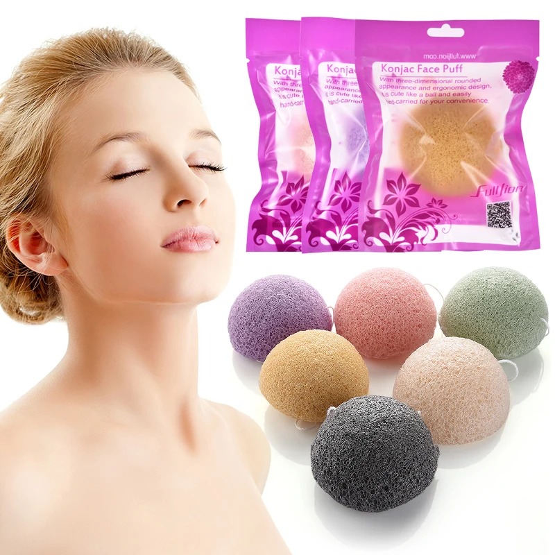 

Puff Natural Cleanse Exfoliator Puff Face Cleaning Sponge Round Shape Konjac Face Washing Sponge Facial Tool