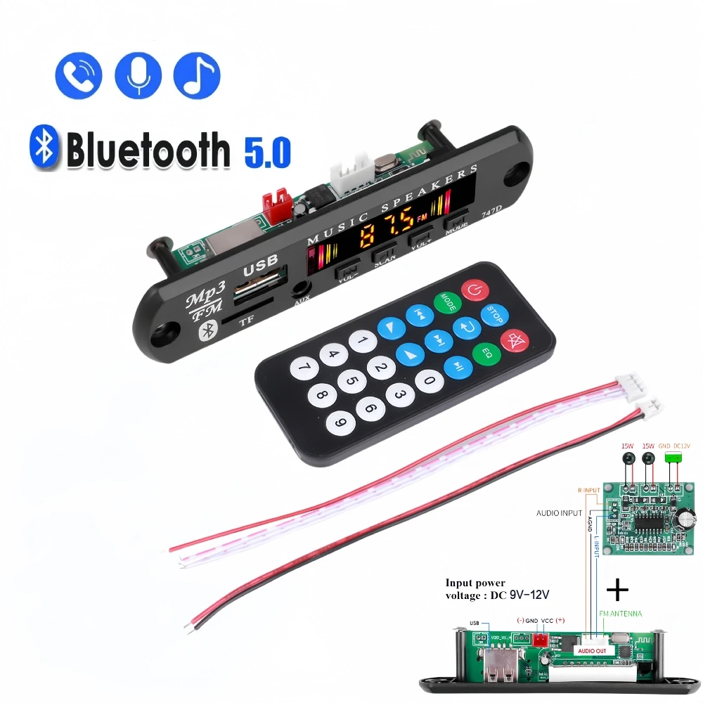 DC 9V 12V MP3 WMA 디코더 보드 30W 무선 오디오 모듈 USB AUX FM TF 라디오 블루투스 5.0 원격 제어와 음악 자동차 플레이어