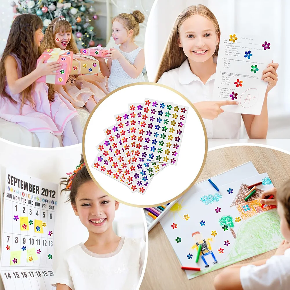 480-1620Pcs 홀로그램 반짝이는 보상 스티커 간단한 별 꽃 하트 자체 접착식 인센티브 스티커 어린이 학생 교실