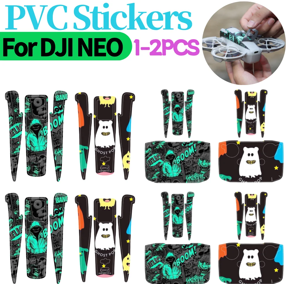 1-2PCS Decorative Sticker Colorful Decal Skin Waterproof Body Remote Control Sticker for DJI NEO Drone Accessories