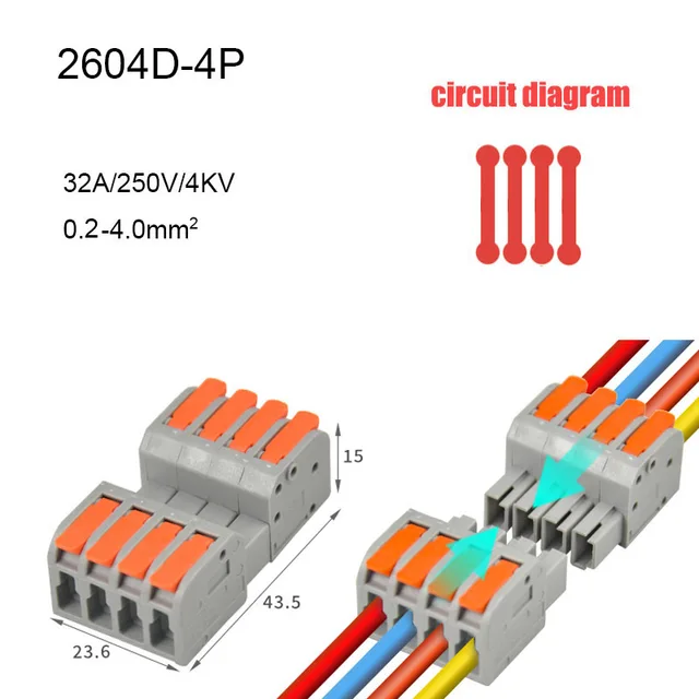 Quick Docking Wire Connector, Push-in Terminal Block, High Power, Universal, Compact Splitter Cable, Male And Female Docking Plug (DF2604D-1