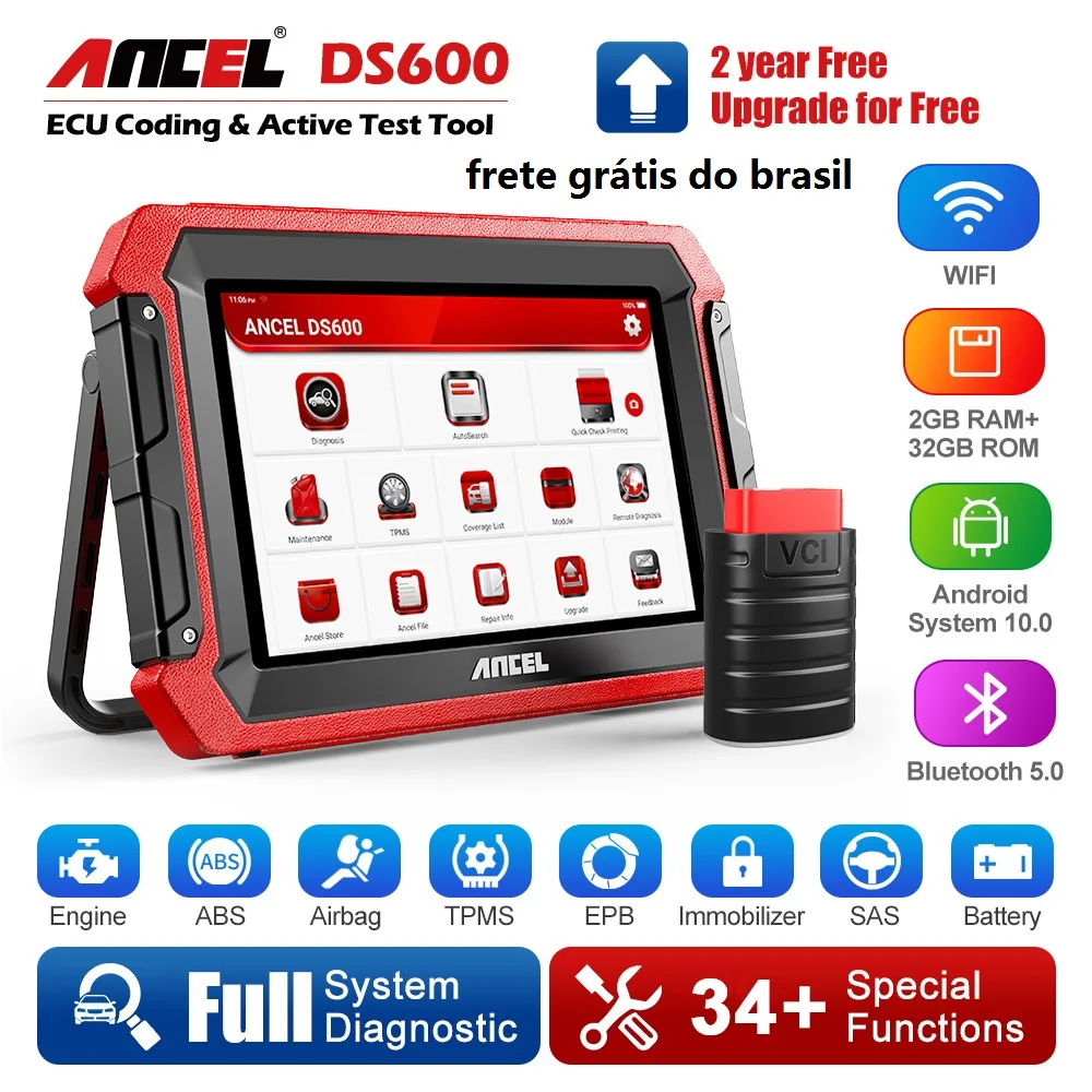 

ANCEL DS600 OBD2 All System Scanner Auto Code Reader Engine EPB Airbag TPMS SAS Oil DPF Reset ECU Coding Car Diagnostic OBD Tool