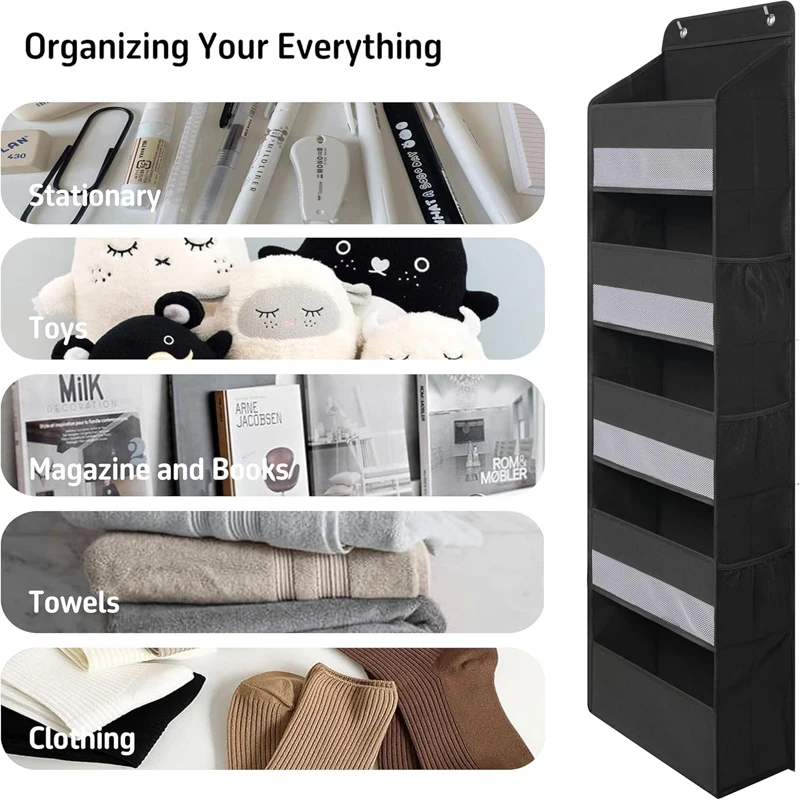 5 Layers Over Door Hanging Organizer with Mesh Pockets Large Wall Mount Storage for Home Essentials Bathroom Organization 5