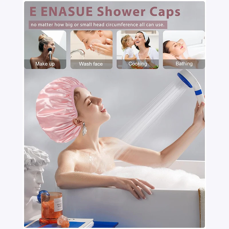 Triple Layer Reusable Waterproof Shower Cap Long Thick Hair Soft Bathing Caps for Women Men Hair Care