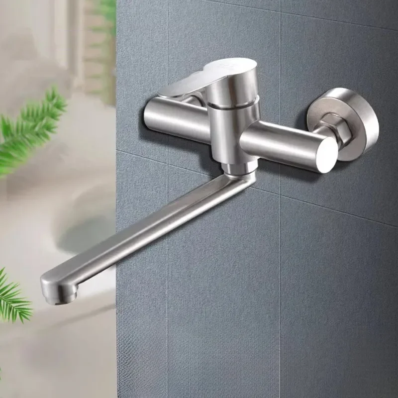High Quality Stainless Steel Bathroom Faucet Wall Mounted Faucet Hot and Cold Tap With Accessorie Extended Handle