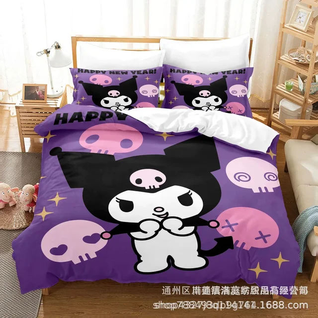 2024 3PC/2PC-SET MINISO Sanrio Kuromi Cinnamoroll Quilt Cover Pillowcase Set Warm and Comfortable Good Night Sleep Bedding Set 5