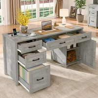 61'' Executive Office Desk with 5 Drawers, Computer Desk with Charging Station, File Drawers & Storage Cabinet, Home Office Desk 1
