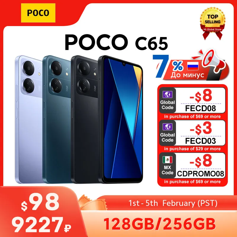 Versione Globale Poco C65 Mtk Helio G85 50Mp Ai Triple Camera 6.74 "Dot Drop Display 5000Mah Batteria Miui 14 Per Poco Nfc