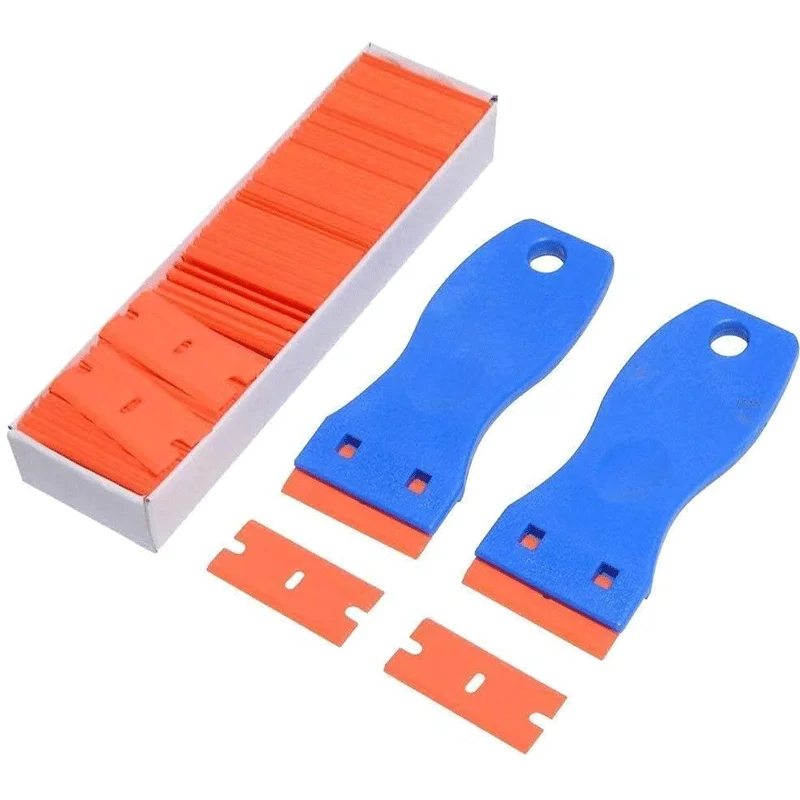 1.5 Plastic Razor Scraper With 10pcs Double Edged Plastic Blades For  Removing Car Labels Stickers Glue Decals On Glass Windows - AliExpress