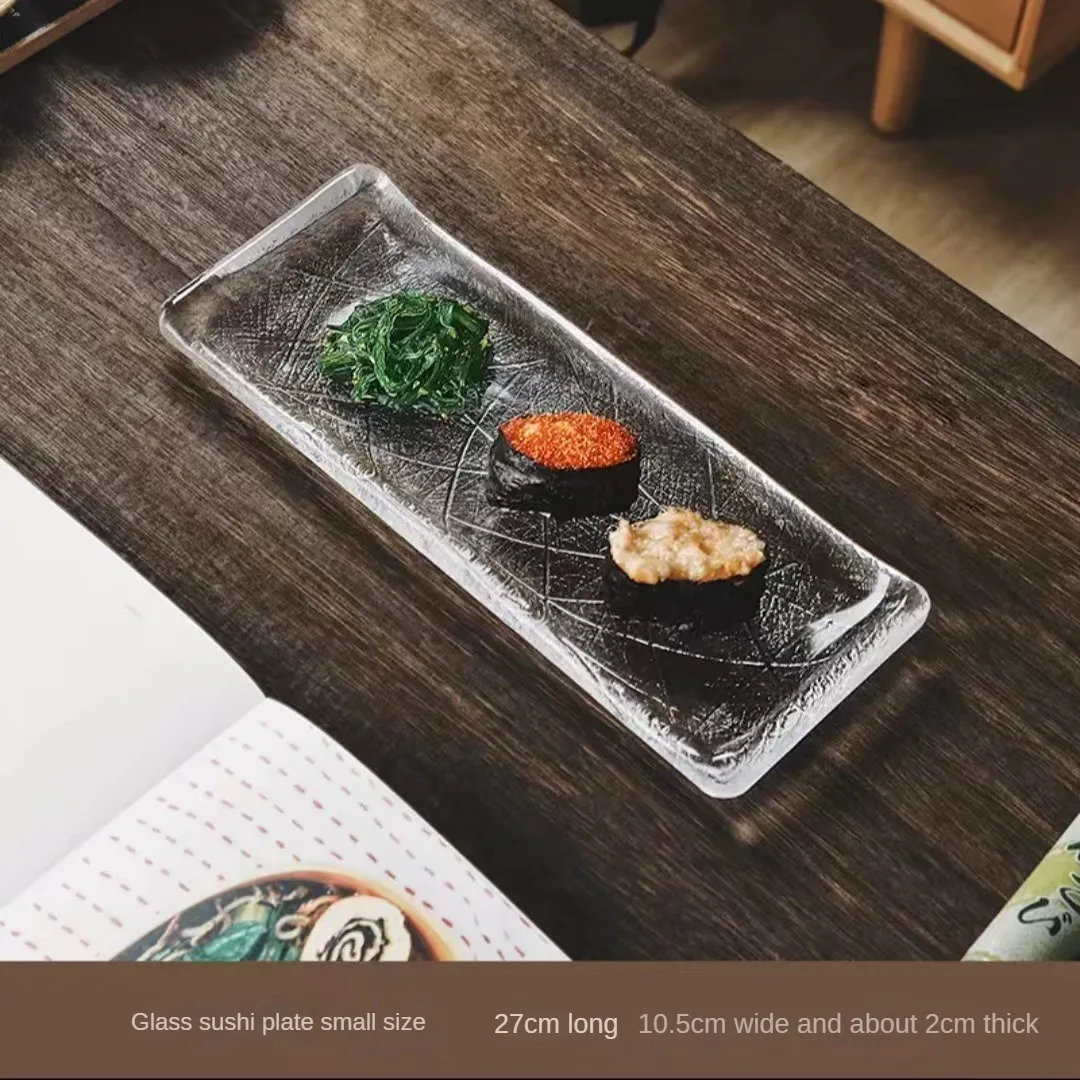 Japanese transparent glass long plate household palm print sushi plate sashimi cooking condiment dish tableware