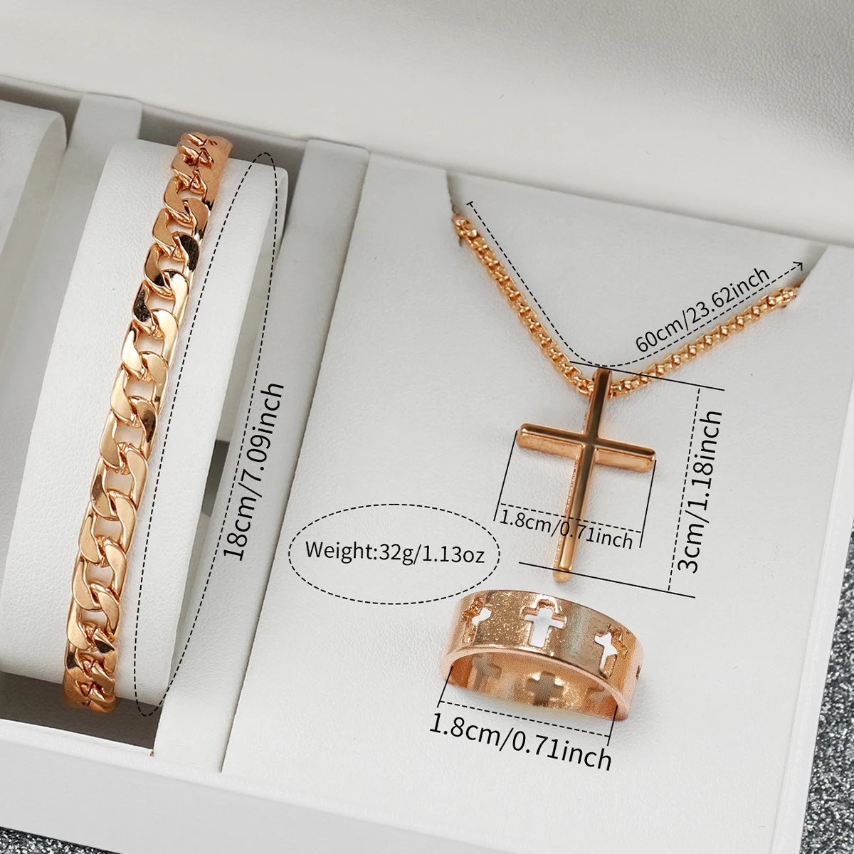 4PCS/Set Men's Watch Set Fashion Handsome Men's Hip Hop Style Business Quartz Watch with Bracelet, Necklace, Ring Set