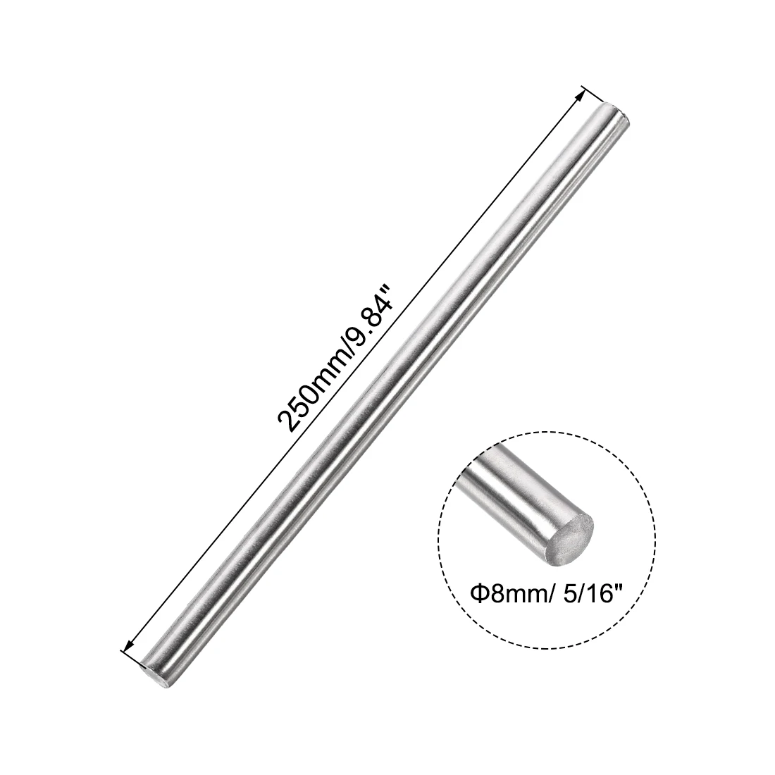 Steel Round Rod 2Pcs 8x100mm-300mm 304 Stainless Steel for Gear Shaft