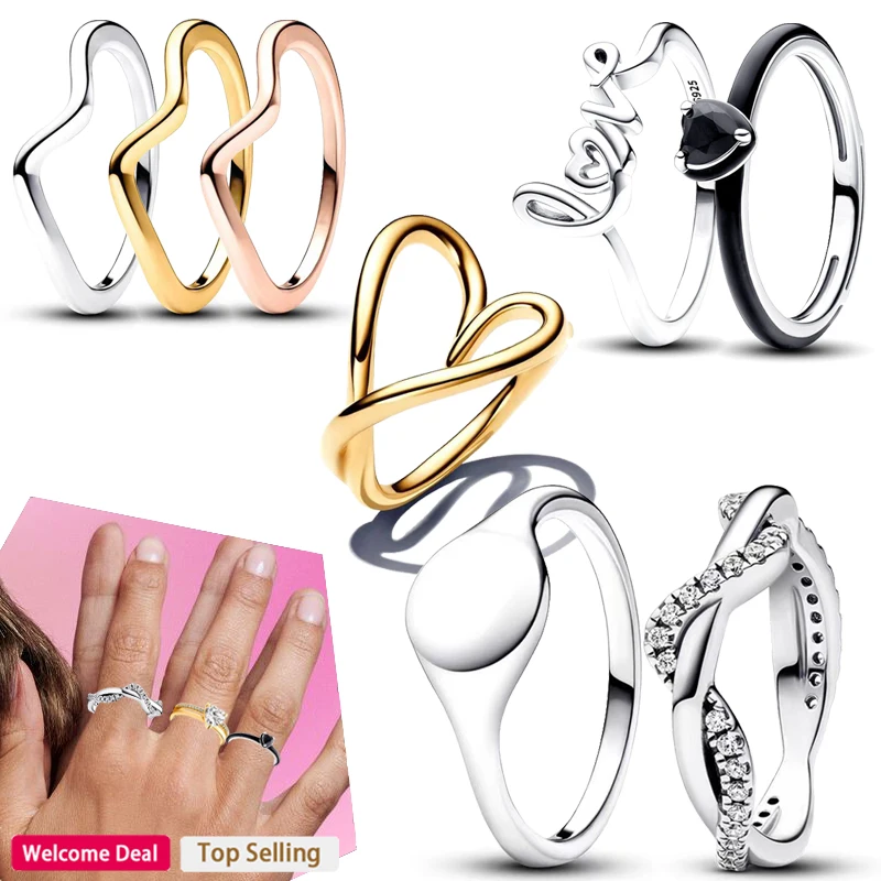 

2024 New 925 Sterling Silver Ladies Exquisite Crown Original Sparkling Love Heart Logo Ring Lover DIY Fashion Charm Jewelry