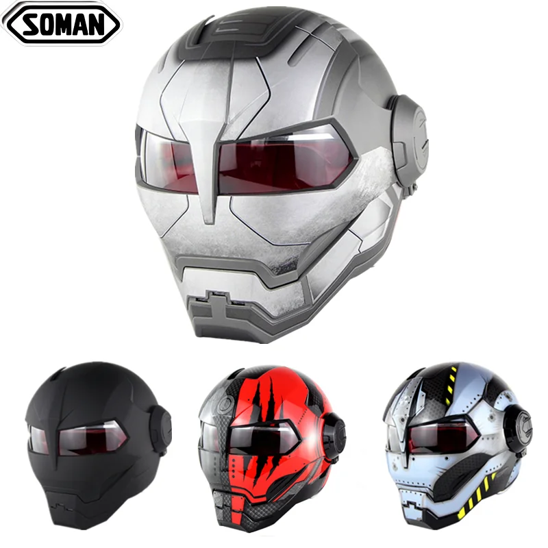 Helm Sepeda Motor Abu abu Perang Gaya Keren DOT Flip Up Casco IronMan  Capacetes Helm Sepeda Motor Keren Kustom Wajah Penuh SM515|Helm| -  AliExpress
