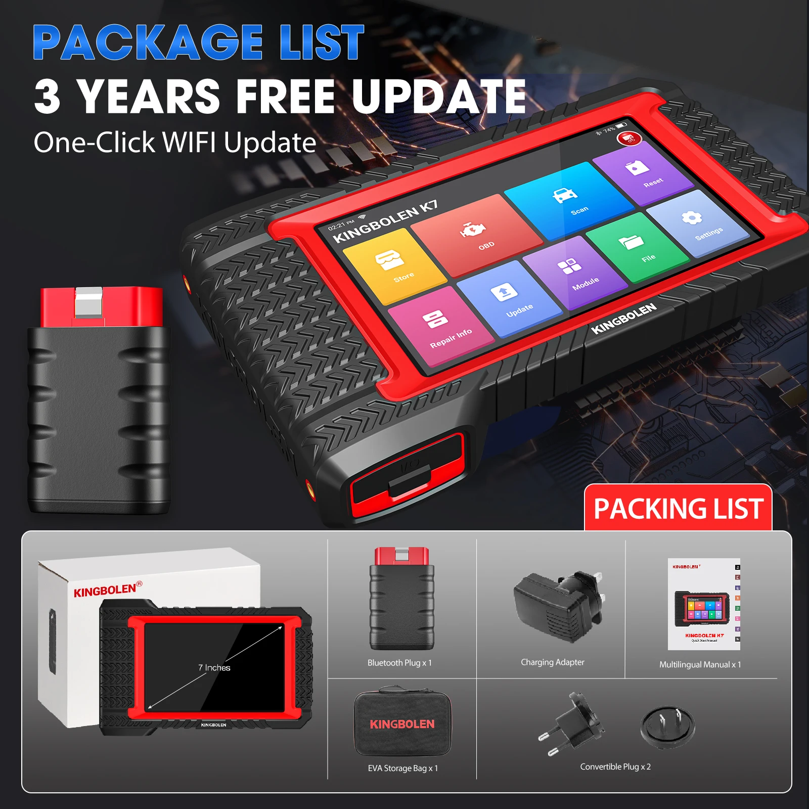KINGBOLEN K7 Full System Diagnostic Tool Auto OBD2 Scanner 28 Resets ECU Coding Active Test 3 Years Free pk Thinkscan Max 2 6