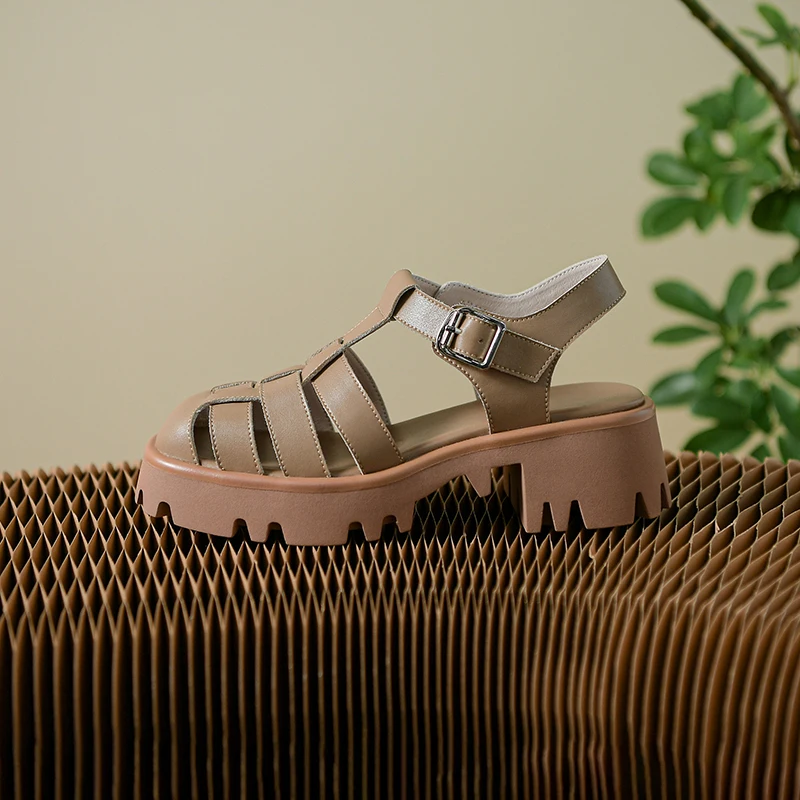 

2022 new summer Women's sandals natural leather 22-24.5cm cowhide upper leather cross strap roman shoes sandals Casual classic