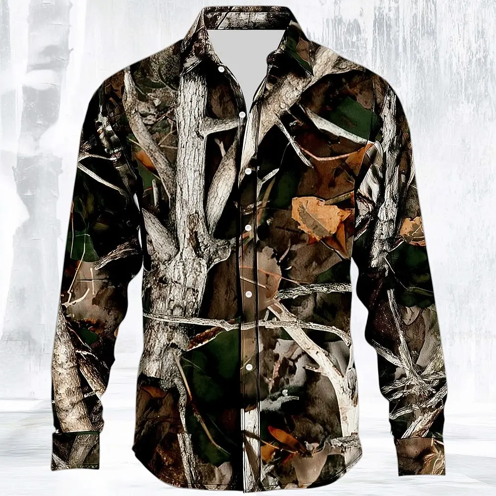 Camicia mimetica mimetica da uomo Camicia stampata in 3D alla moda Camicia abbottonata da esterno Camicia casual a maniche lunghe Camicetta da strada per uomo - immagine 3