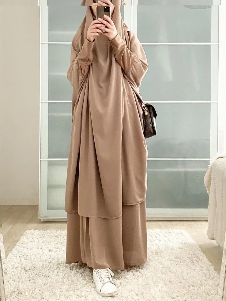 Ramadan Eid Hooded Abaya Set Muslim Prayer Garment Hijab Dress Women Long Khimar Robe Abayas Islam Clothes Niqab Djellaba Burka