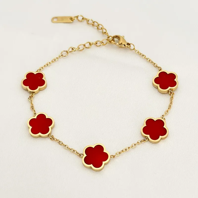 Green Flower Charm Bracelet for Women Gift Gold Color Stainless Steel Clover Bracelet Jewelry bracelet jewelry