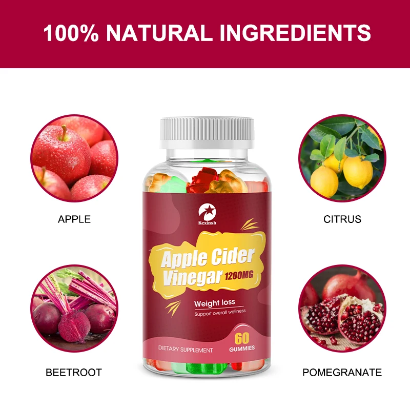 Apple Cider Vinegar Gummy 60 Count Weight Loss Slimming Gummies Detox Sober Up Fat Burner Kexinsh
