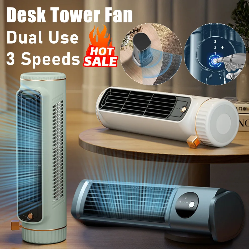 Desk Tower Fan Tabletop Air Conditioner Fan USB Rechargeable 3 Speeds Quiet Bladeless Fan Electric Air Cooler Circulating Fan